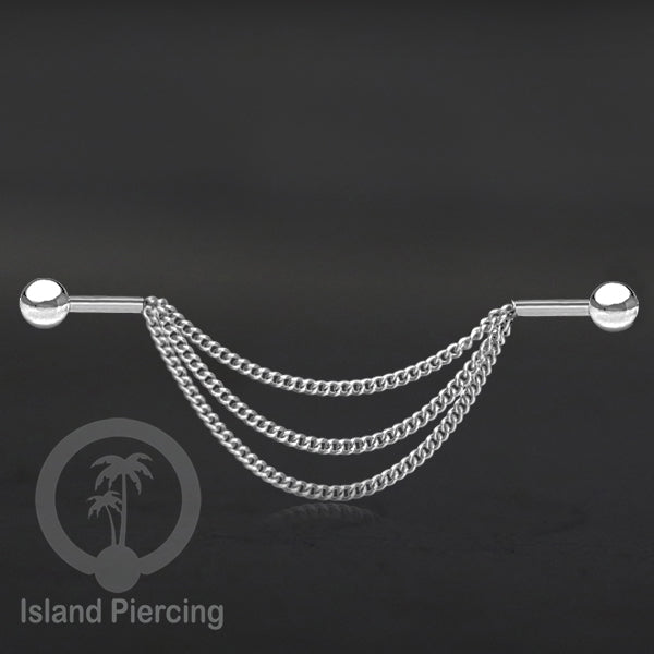 Anting Industrial Piercing Stainless Rantai warna Silver Desain yang Unik