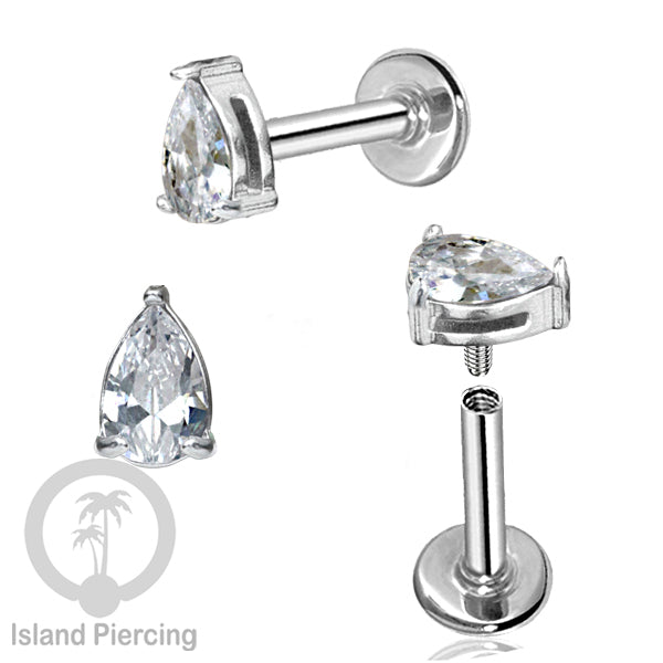 Piercing Labret Stainless Steel warna silver dengan Zirconia banyak bentuk.