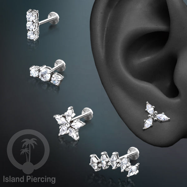Labret Crystal Body Piercing, Tinding anting stainless warna Silver dengan kristal yang exclusive