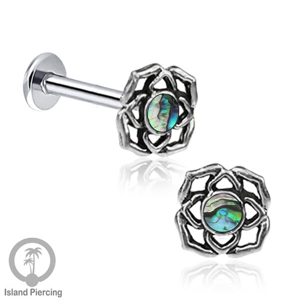 Piercing Labret Silver 925, paku Stainless Steel, pilihan Batu asli atau Kerang Laut