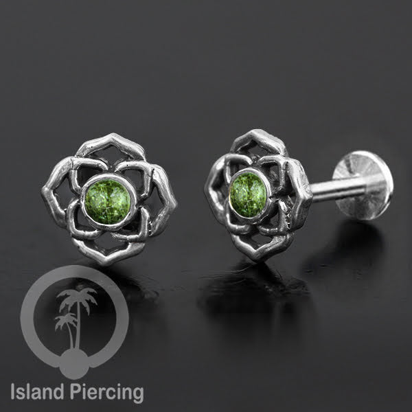 Piercing Labret Silver 925, paku Stainless Steel, pilihan Batu asli atau Kerang Laut