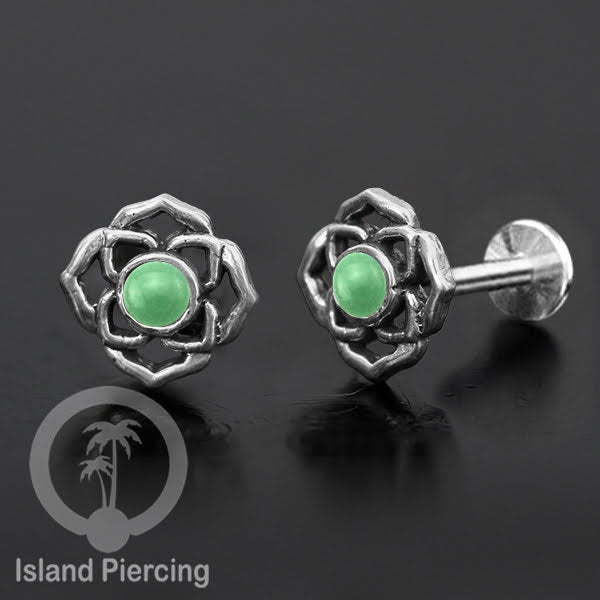 Piercing Labret Silver 925, paku Stainless Steel, pilihan Batu asli atau Kerang Laut