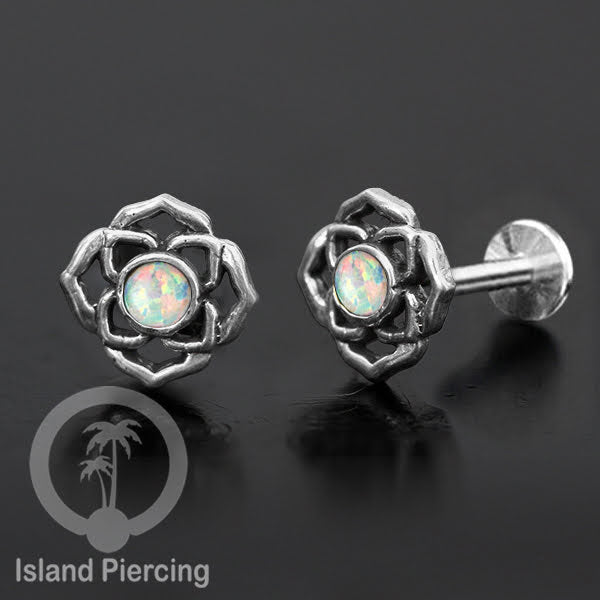 Piercing Labret Silver 925, paku Stainless Steel, pilihan Batu asli atau Kerang Laut