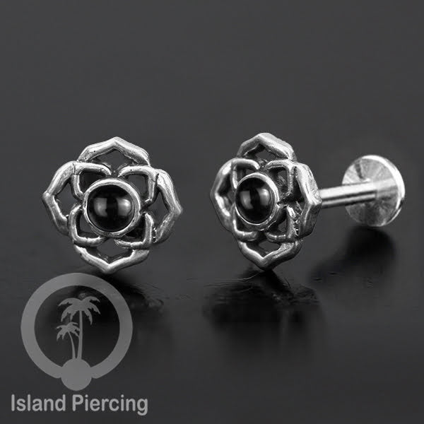 Piercing Labret Silver 925, paku Stainless Steel, pilihan Batu asli atau Kerang Laut
