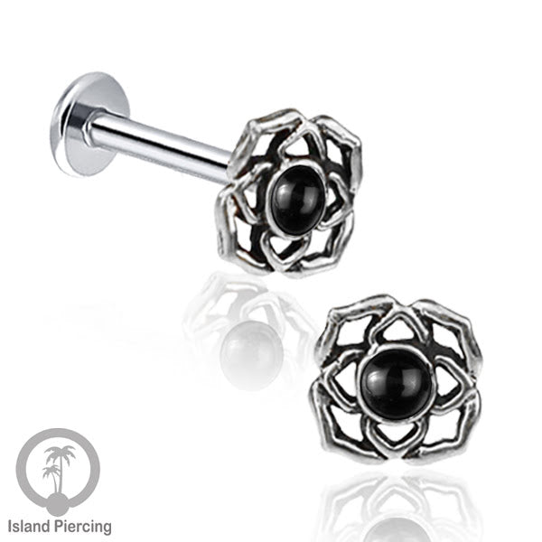 Piercing Labret Silver 925, paku Stainless Steel, pilihan Batu asli atau Kerang Laut