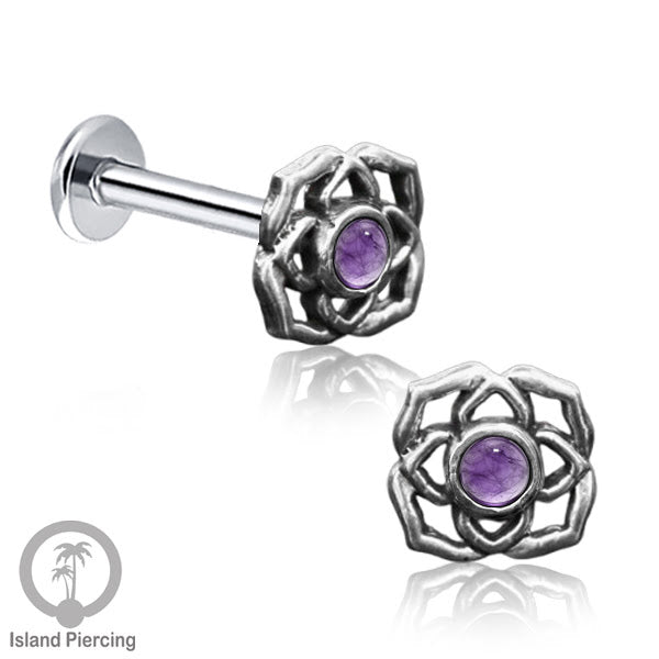 Piercing Labret Silver 925, paku Stainless Steel, pilihan Batu asli atau Kerang Laut