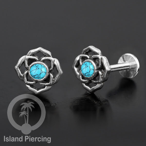 Piercing Labret Silver 925, paku Stainless Steel, pilihan Batu asli atau Kerang Laut