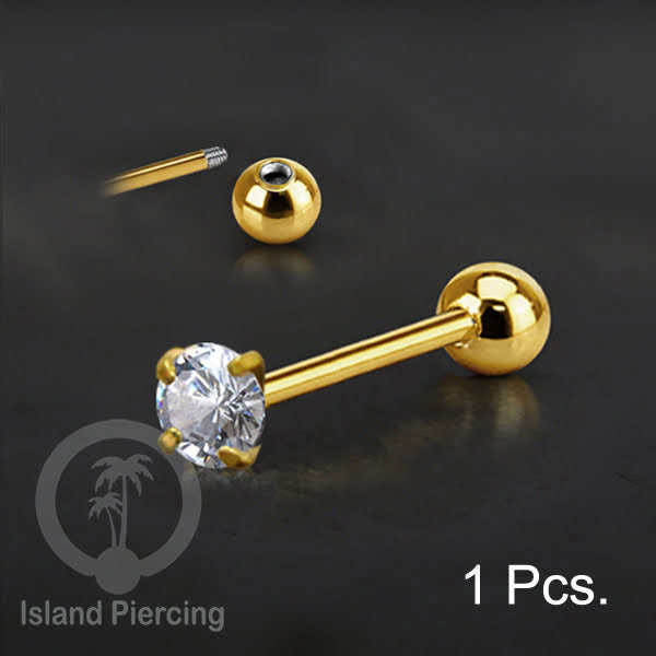 Labret bola dengan kristal stainless steel warna gold helix tragus piercing