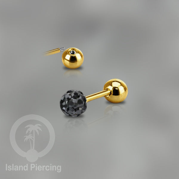 Labret bola stainless steel warna gold dengan bola multi kristal cocok tindik helix tragus piercing