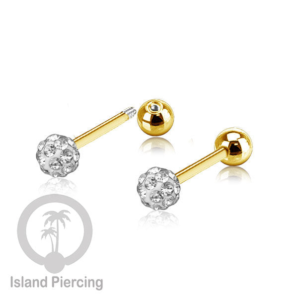 Labret bola stainless steel warna gold dengan bola multi kristal cocok tindik helix tragus piercing