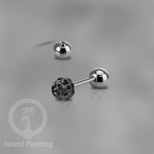 Labret bola stainless steel warna silver dengan bola multi kristal cocok tindik helix tragus piercing