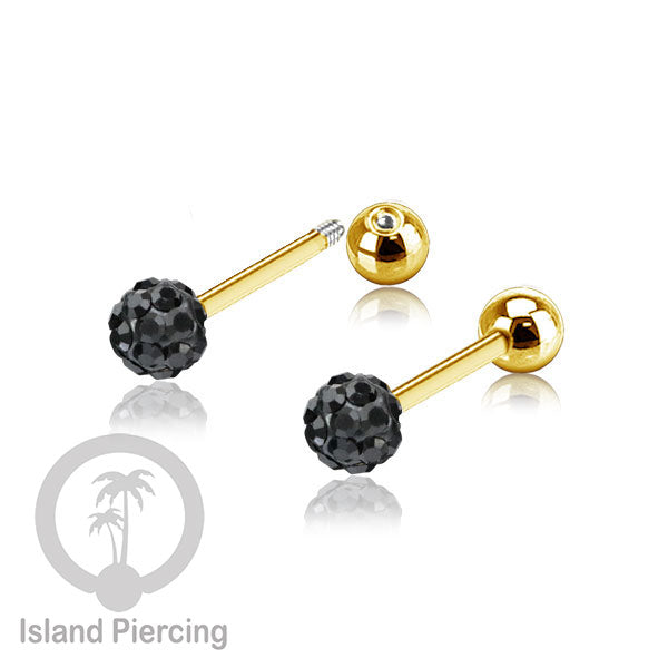 Labret bola stainless steel warna gold dengan bola multi kristal cocok tindik helix tragus piercing