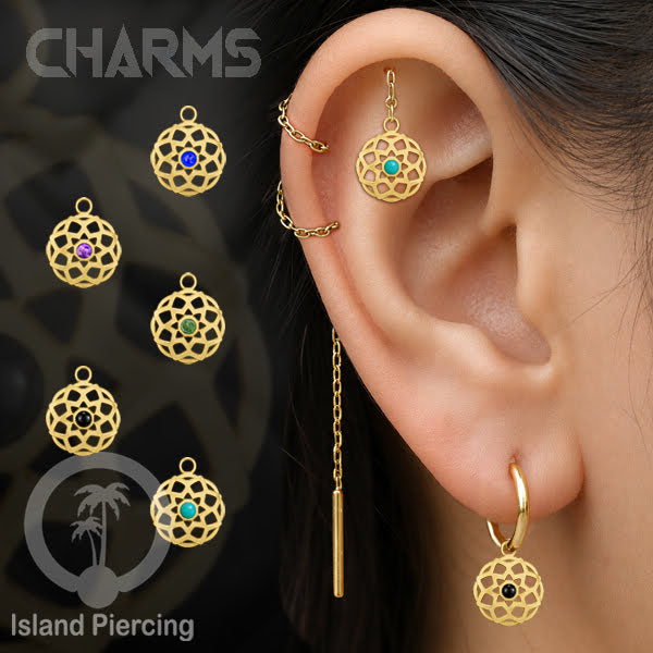 Liontin perhiasan stainless, pesona perhiasan tubuh baja, Liontin anting dan gelang warna emas.