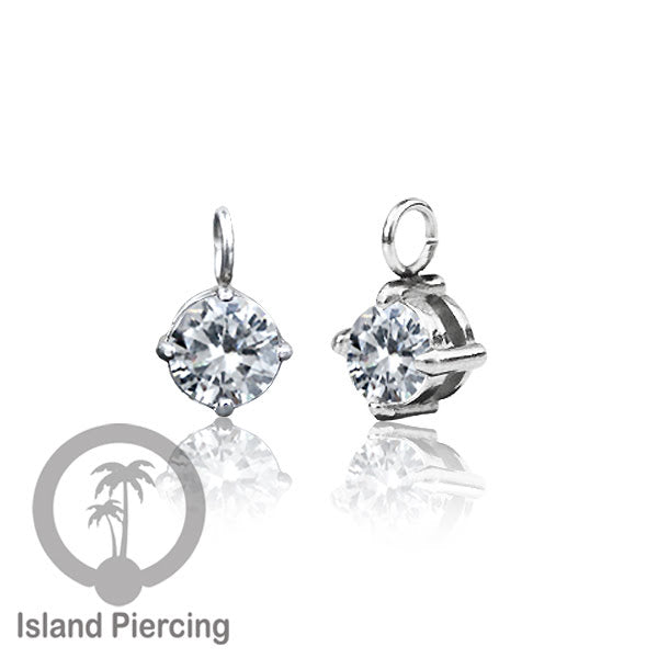 Body Jewelry Charm stainless kristal zirconia prong warna silver bisa di pasang sebagai DIY