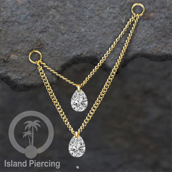 Rantai untuk dekorasi Body Jewelry dan Anting telinga connective chain warna gold dengan kristal