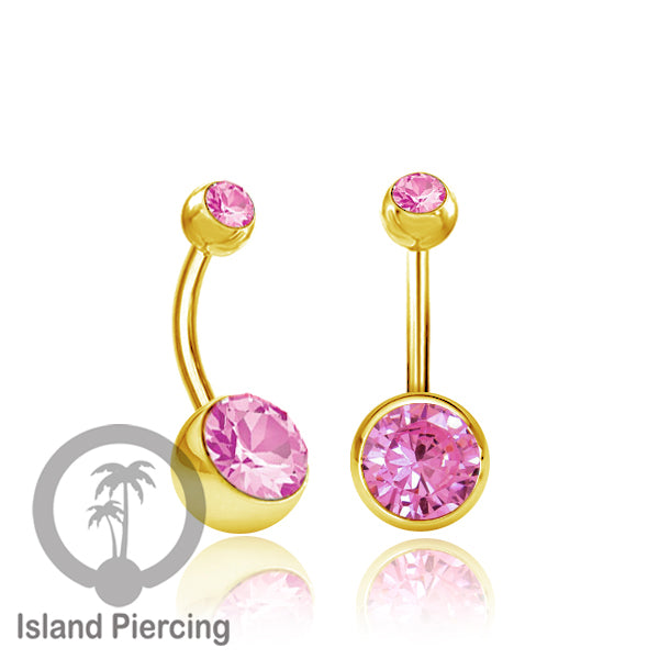 Anting Pusar/Navel Bar warna gold Piercing Jewelry Kristal Warna-warni