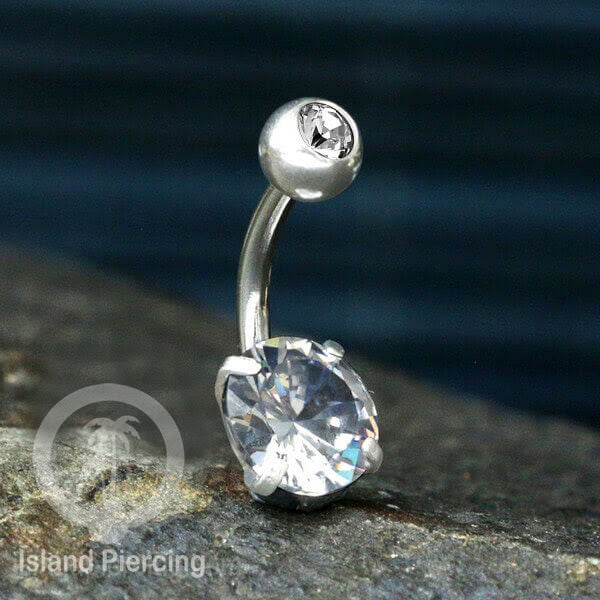 Anting Pusar/Navel Bar warna silver Piercing Jewelry Kristal