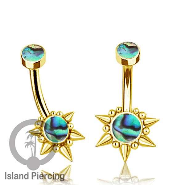 Anting Pusar/Navel Bar bahan stainless steel warna gold dengan Kristal atau Kerang laut