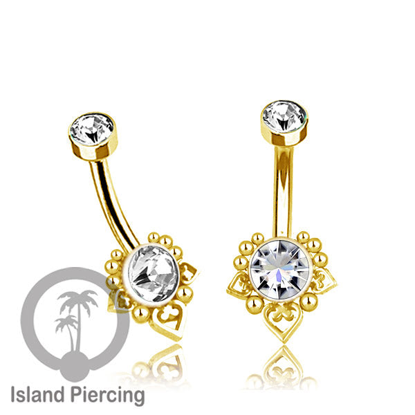 Anting Pusar/Navel Bar warna gold Piercing Jewelry Kristal