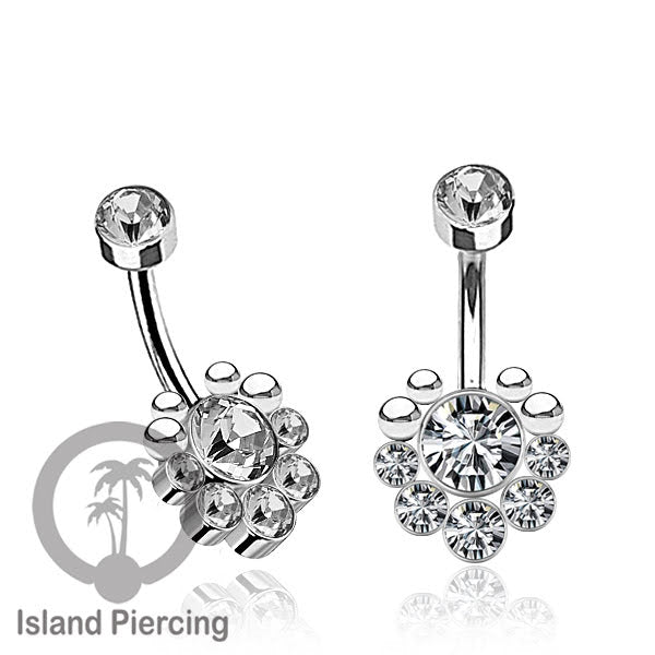 Anting Pusar/Navel Bar warna silver Piercing Jewelry terpasang Kristal zirconia bening