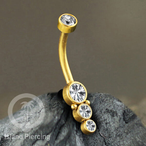 Anting Pusar/Navel Bar warna gold Piercing Jewelry Kristal