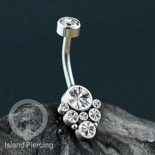 Anting Pusar/Navel Bar warna silver Piercing Jewelry terpasang Kristal zirconia bening