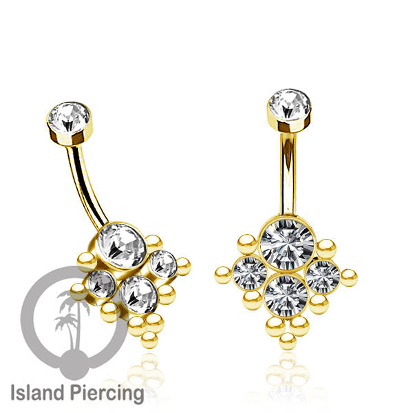 Anting Pusar/Navel Bar warna gold Piercing Jewelry Kristal