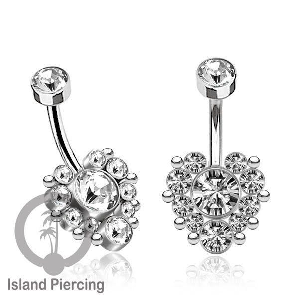 Anting Pusar/Navel Bar warna silver Piercing Jewelry terpasang Kristal zirconia bening
