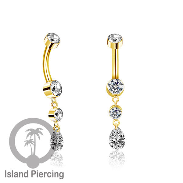 Anting Pusar/Navel Bar stainless steel dengan aneka Kristal Zirconia yang di gantung