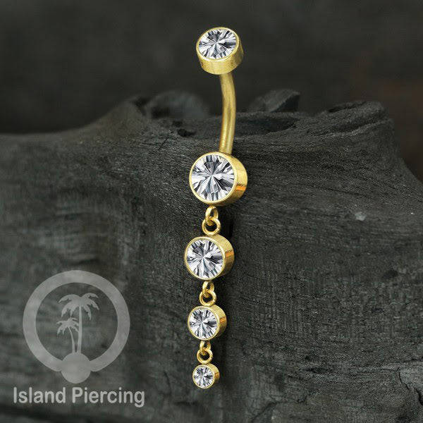 Anting Pusar/Navel Bar stainless steel dengan aneka Kristal Zirconia yang di gantung