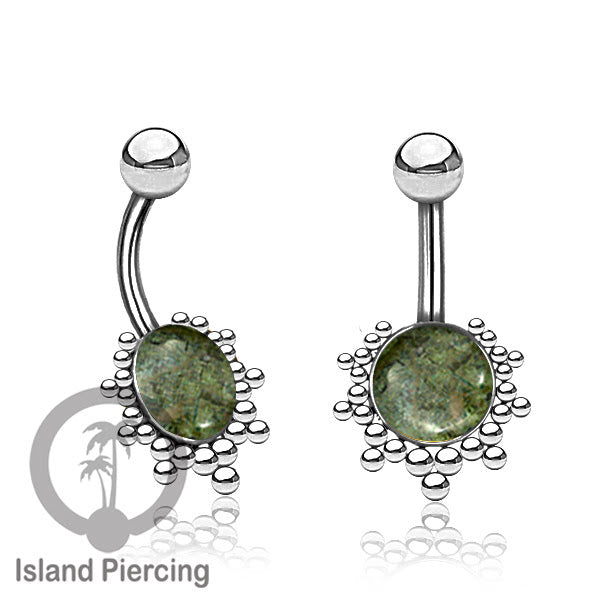 Tindik Pusar Stainless warna gold dan silver dengan batu asli Steel Navel bar Piercing