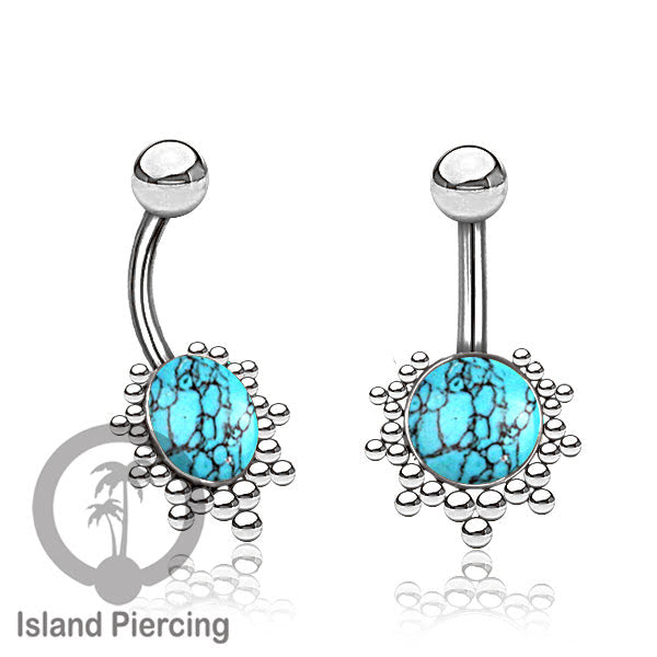 Tindik Pusar Stainless warna gold dan silver dengan batu asli Steel Navel bar Piercing