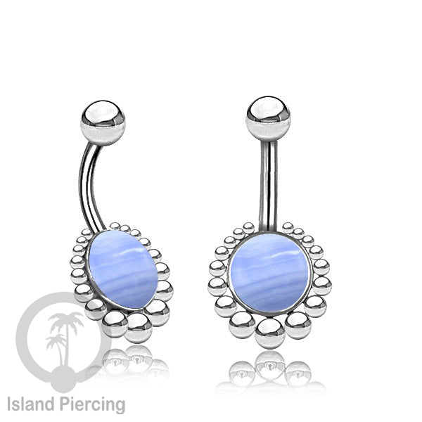 Steel navel bars , Tindik Pusar Stainless warna silver dengan batu asli banyak pilihan