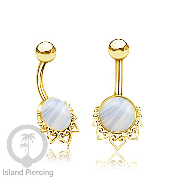 316L Steel Belly Piercing ,Perhiasan Tindik Pusar Stainless warna Gold, batu asli banyak pilihan