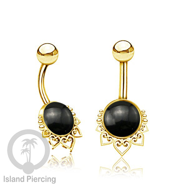 316L Steel Belly Piercing ,Perhiasan Tindik Pusar Stainless warna Gold, batu asli banyak pilihan