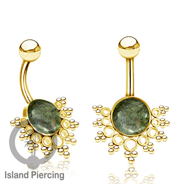 Steel Belly Piercing, Tindik Pusar Baja Beda warna gold & silver dengan batu asli besar