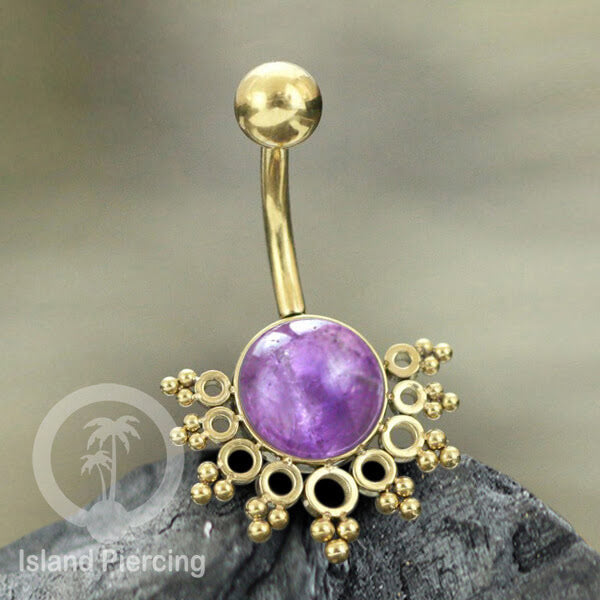 Steel Belly Piercing, Tindik Pusar Baja Beda warna gold & silver dengan batu asli besar