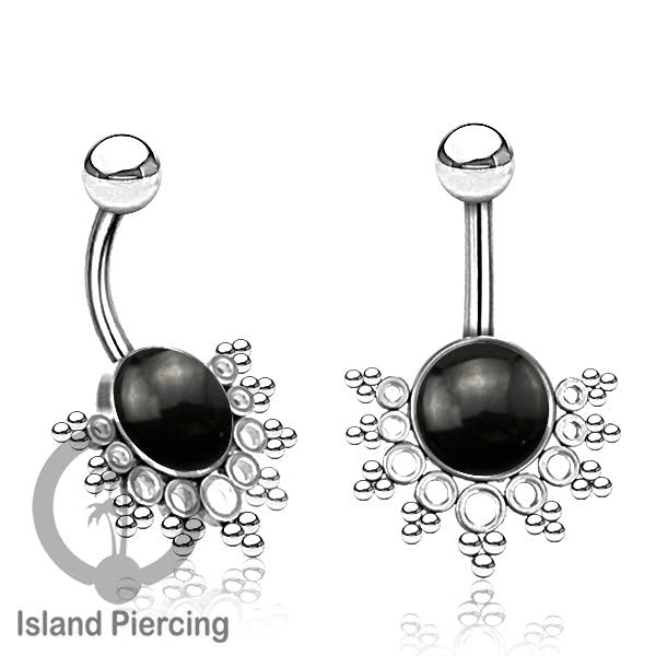 Steel Belly Piercing, Tindik Pusar Baja Beda warna gold & silver dengan batu asli besar