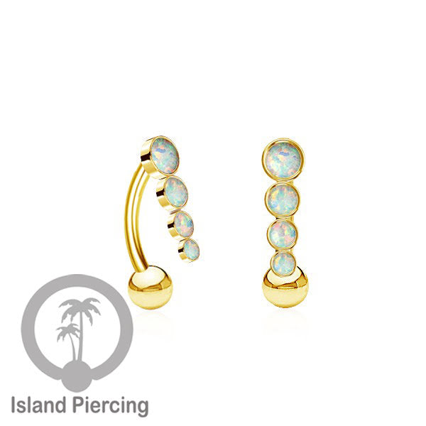 Tindik Pusar Stainless warna gold dengan 4 batu, Belly Body Piercing Jewelry