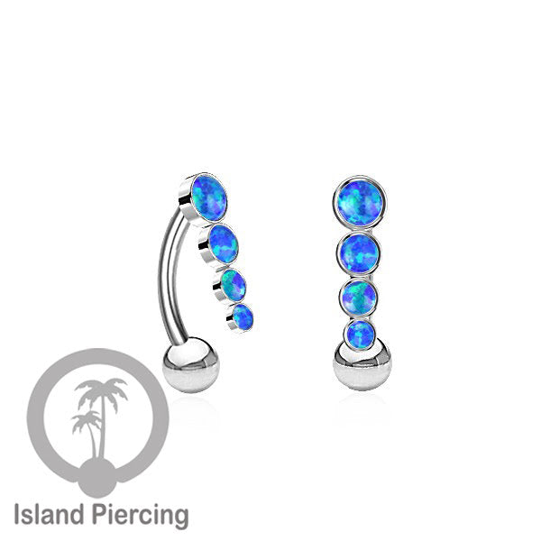 Tindik Pusar Stainless warna silver dengan 4 batu, Belly Body Piercing Jewelry