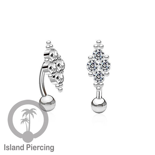 Anting Pusar/Navel Bar stainless steel cocok untuk bagian atas pusat warna Silver dengan Kristal Zirconia