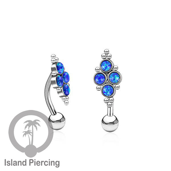 Tindik Pusar Stainless warna silver dengan 4 batu, Navel Bar Piercing Jewelry