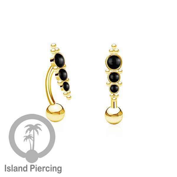 Tindik Pusar Stainless warna gold dengan batu, Steel Navel Bar Piercing Jewelry