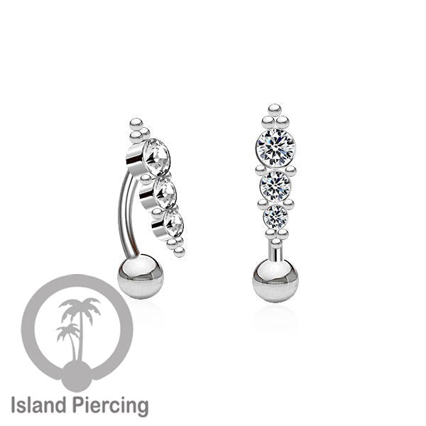 Anting Pusar/Navel Bar stainless steel cocok untuk bagian atas pusat warna Silver dengan Kristal Zirconia