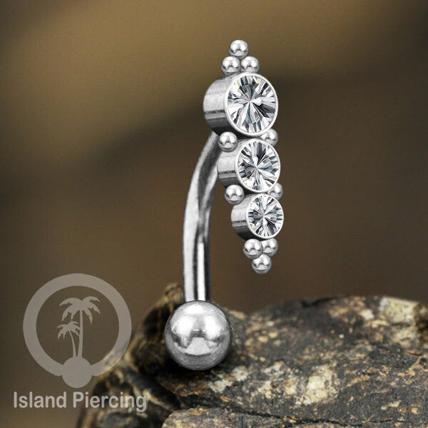 Anting Pusar/Navel Bar stainless steel cocok untuk bagian atas pusat warna Silver dengan Kristal Zirconia