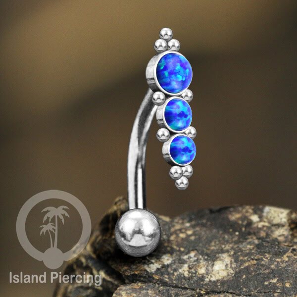 Tindik Pusar Stainless warna silver dengan batu, Steel Navel Bar Piercing Jewelry