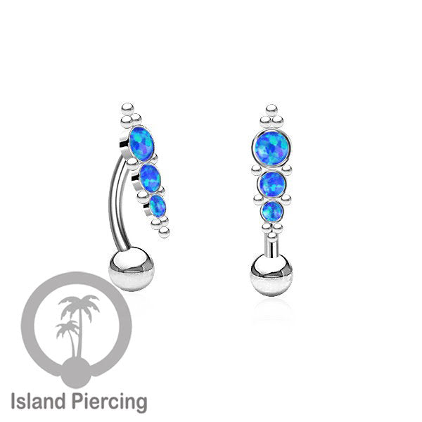 Tindik Pusar Stainless warna silver dengan batu, Steel Navel Bar Piercing Jewelry