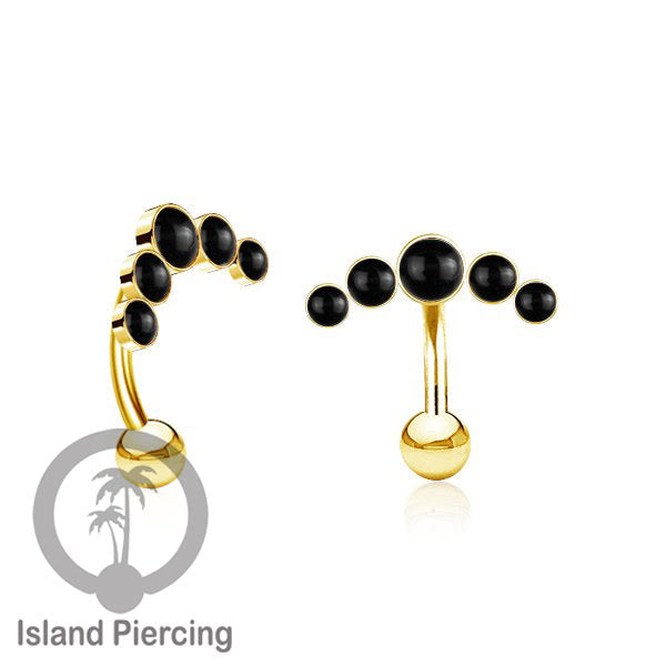 316L Stainless Steel Belly Piercing, Tindik Pusar Baja warna gold dengan 5 batu