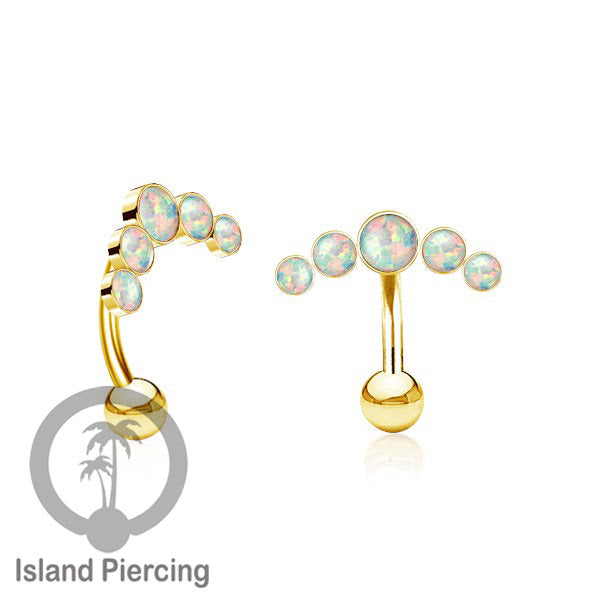 316L Stainless Steel Belly Piercing, Tindik Pusar Baja warna gold dengan 5 batu