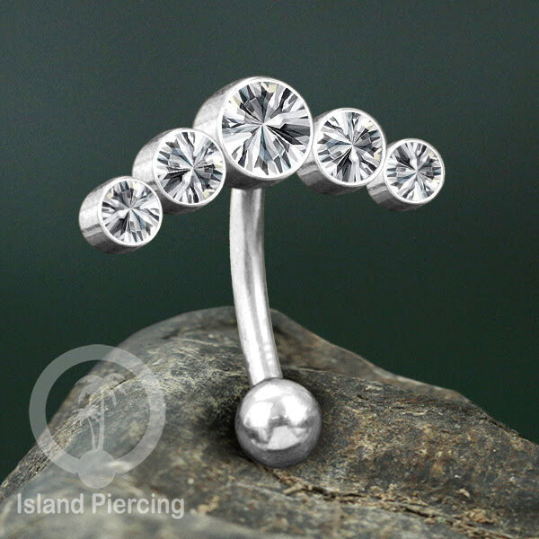 Anting Pusar/Navel Bar stainless steel cocok untuk bagian atas pusat warna Silver dengan Kristal Zirconia